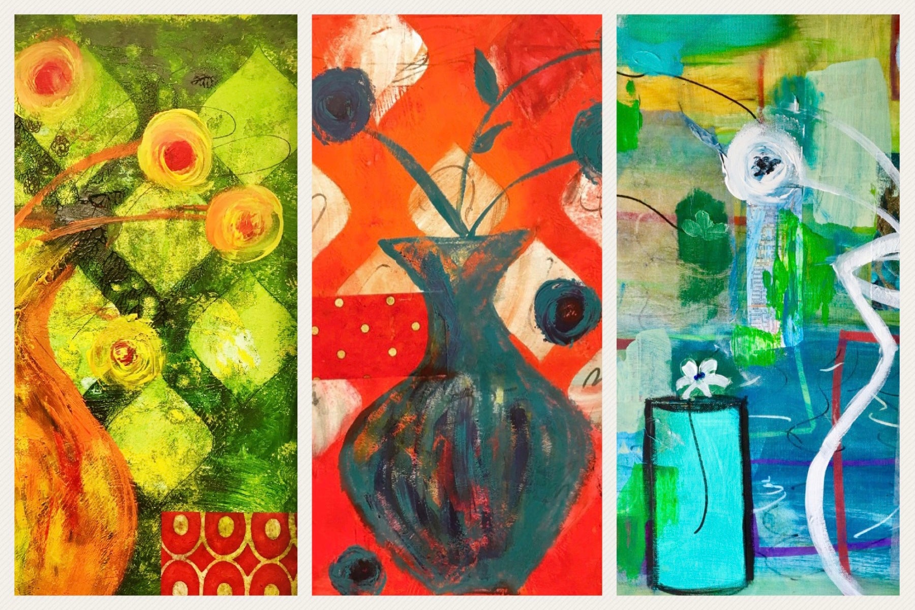 Mixed Media Floral Paintings - Tatiana Cast